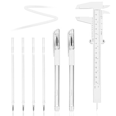 Eyebrow Microblading Marker Pen, 2 Pcs Brow Mapping Pens with with 4 Replacement Refills and 1 Ruler, Makeup Tattoo Skin Marker Pen, Brow Lamination Supplies for Eyebrow Lip Skin(White)