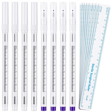 8 Pieces Microblading Marker Pen with Paper Ruler Skin Marker Eyebrow Permanent Makeup Position Mark Tools Markers Pen for Eyebrow Lips Skin (White and Purple,Single-Head)