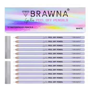 Brawna 12 Pack Brow Pro Peel Off Pencils For Lip &amp; Eyebrow Mapping - Lip Blushing Supplies - Eyebrow Mapping - White