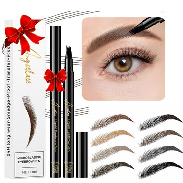 Eyebrow Pencil (Dark Brown), Microblade Eyebrow Pen, 4 Point Microblade Brow Pen for Hair-Like Effect, Smudge-proof, Waterproof and Long Lasting