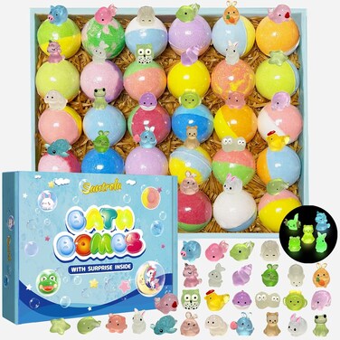 Bath Bombs for Kids with Surprise Inside Glow in The Dark, 30 Pack Bath Bombs Gift Set, Child-Safe Colorful Bubble Bath Fizz for Kids with Toys, Birthday, Halloween, Christmas Gift for Girls and Boys
