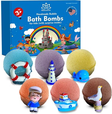 Bath Bombs for Kids Set with Toys Surprise Inside for Kids   Nautical Toys   Natural and Safe for Girls, Boys, Teens - Perfect for Gift - Handmade in USA