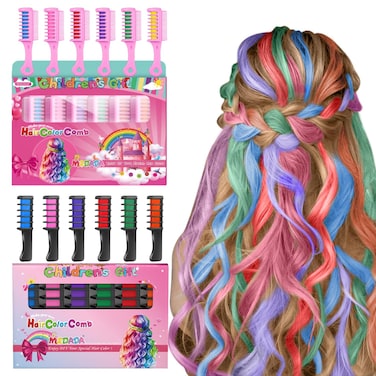 New Hair Chalk Comb Temporary Hair Color Dye for Girls Kids, Washable Hair Chalk for Girls Age 4 5 6 7 8 9 10-12 Birthday Christmas Cosplay Hair DIY Party（6+6）