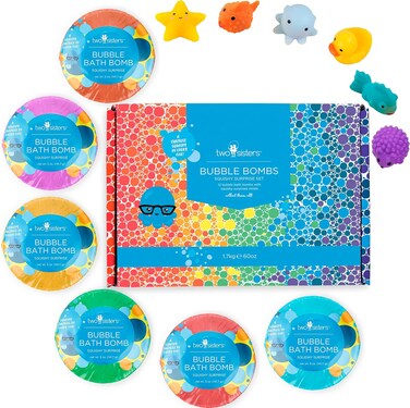 Squishy Bath Bombs for Girls &amp; Boys with Surprise Toys Inside (6 Pack) - Large Bubble Bomb &amp; Hidden Figures, Gentle and Safe, USA Made, Birthday Gifts for Kids by Two Sisters