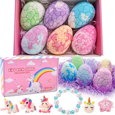 Easter Basket Stuffers for Girls, Easter Gifts for Kids Girls Toddler Easter Eggs fillers stuffers Unicorn Easter Bath Bombs with Jewelry Surprise Inside Easter Toys for Kids ages 3 4 5 6 7 8 Year Old