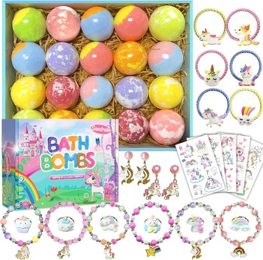 Unicorn Bath Bombs for Girls Kids with Surprise Toys Inside, Kids Bath Bombs Gifts for Girls with Jewelry Toys Inside, Birthday Easter Egg Fillers Christmas Gifts for Kids Easter Basket Stuffers
