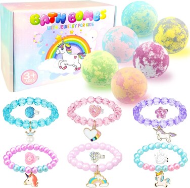 Bath Bombs for Kids Girls with Surprise Inside 6 Large Organic Bubble Kids Bath Bombs with Jewelry Toys Inside Safe &amp; Natural Bathbombs Birthday Christmas Easter Surprise Princess Gifts Set for Girls