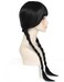 Rose bud Wednesday Addams Wig Braided Black Wigs With Bangs for Halloween Party Costume Natural Hair for Cosplay