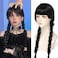 Rose bud Wednesday Addams Wig Braided Black Wigs With Bangs for Halloween Party Costume Natural Hair for Cosplay