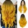 Yellow Curly Long Wavy Wigs for Women Ombre Yellow Middle Part Wigs Natural Synthetic Hair Wig for Cosplay Party Halloween (Yellow)