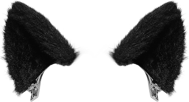 Luwint Fluffy Cat Ears Hair Clips &amp; Headband, Cute Black Catwoman Costume for Halloween Costume Dress Anime Cosplay Party