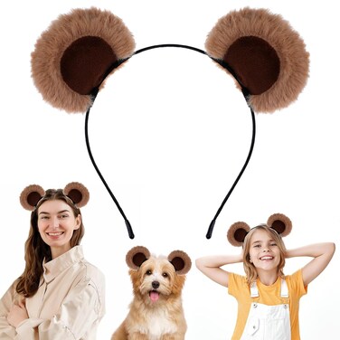 Brown Bear Ears Cute Bear Costume Adult Kids for Halloween Festival Cosplay Party Chipmunk Ears Bear Headband Movable Bear Ears Headband for Washing Face Women