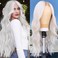 Long White Wig for Women Halloween Wavy Hair Wig Upgraded Middle Part Lace Wig Cosplay Costume Wig(26'' White)