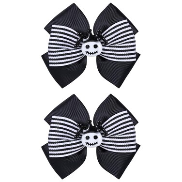 4in Halloween Ghost Skull Costume Hair Bows Girls Black White Striped Ribbon Hair Clip Barrettes Alligator Hairpins for Kids Women Christmas Dress Party Decorative Accessory Gift