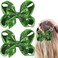 SARATA 2PCS St. Patrick's Day Hair Bows Clips Ribbon Hairpin Irish Party Bowknot Handmade Hair Clips 5 Inches Glitter Sequins Cheer Alligator Clips Bows Hairpins for Girls Kids Women
