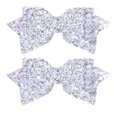 4" Sparkly Glitter Silver Hair Bows Clips for Toddler Teen Girls Christmas Alligator Barrettes Hairpins Kids Valentines Birthday New Year Wedding Party Dress outfit Decor Accessory