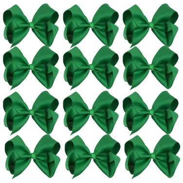 Large Boutique Hair Bows 6 Inch Cheerleading Cheerleader Cheer Bow Alligator Clips (Green)