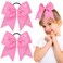 2PCS Glitter Cheer Bow Large Pink Cheer Bows Rhinestones Hair Bows Girls 7"Cheerleading Bows Bulk Elastic Band Ponytail Holder for Teen Girls College Sports Competition