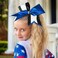 8 PCS Large Glitter Cheer Bows 8" Rhinestones Hair Bows Sparkly Cheerleading Softball Team Bow Hair Ponytail Holder Accessories for cheerleaders football Competition Sports- Blue White