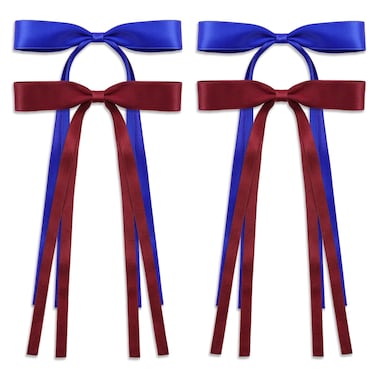 Hair Bow Hair Clips, Burgundy Red &amp; Royal Blue Long Tail French Ribbon Bows with Tassels, Bowknot Hair Barrettes for Women Girls, Dress Up Accessories for Birthday/Party/Show/Christmas