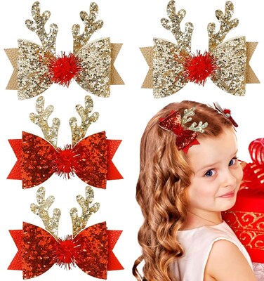 Christmas Hair Bows Reindeer Antlers Hair Clips Holiday Hair Bows for Girls Cute Christmas Hair Accessories for Women