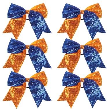 Cheer Bow Metallic Sequin Mermaid 8 Inch 2 Color Cheerleader Cheerleading Jumbo Cheer Bow (Royal blue/Orange)
