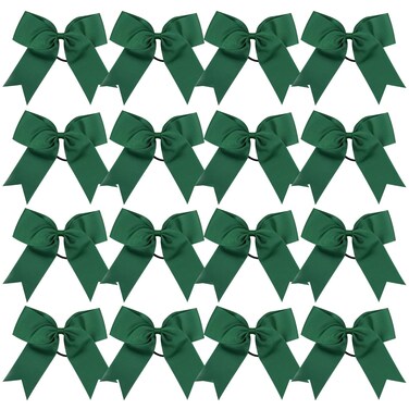 Cheer Bows 6 Inch Ponytail Holder Hair Tie 16 Pcs Hair Bow Cheerleader Bows Hair Tie (Forest Green)