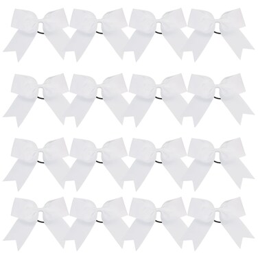 Cheer Bows 6 Inch Ponytail Holder Hair Tie 16 Pcs Hair Bow Cheerleader Bows Hair Tie (White)
