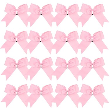 Cheer Bows 6 Inch Ponytail Holder Hair Tie 16 Pcs Hair Bow Cheerleader Bows Hair Tie (Pink)