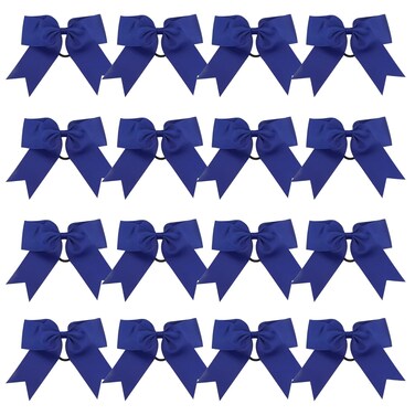 Cheer Bows 6 Inch Ponytail Holder Hair Tie 16 Pcs Hair Bow Cheerleader Bows Hair Tie (Royal Blue)