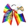 Cheer Hair Bows Breast Cancer Awareness Ribbon Bow Ponytail Holder Pink Out Bow BCA01 (Rainbow)