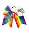 Cheer Hair Bows Breast Cancer Awareness Ribbon Bow Ponytail Holder Pink Out Bow BCA01 (Rainbow)