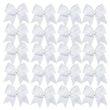 Cheerleader Bows 8 Inch 20 pcs Ponytail Holder Cheerleading Bows Hair Tie (White)