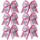 Cheerleader Bows 8 Inch 3 Layers 6 Pcs Ponytail Holder Jumbo Cheerleading Bows Hair Elastic Hair Tie for High School College (Pink/White/Silver)