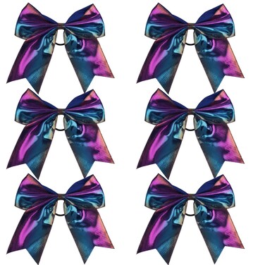 Metallic Sequin and Holographic 8 Inch Cheer Bow Cheerleader Cheerleading Jumbo Cheer Bow Hair Tie (Purple Holographic)