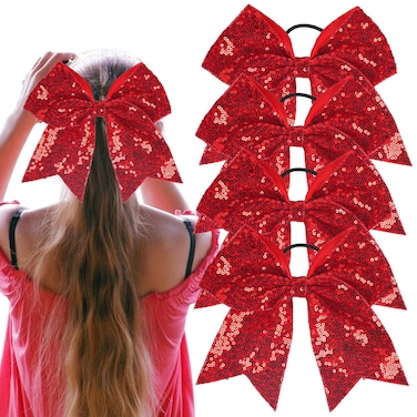 Christmas Bow Hair Ties Fall Elastic Hair Tie Large Fall Hair Bow Red Bowknot Red Glitter Hair Rope with Ponytail Holder for Teen Girls Women Christmas Thanksgiving Hair Accessories 4pcs