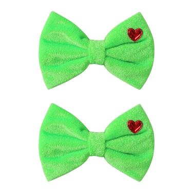 5 Inch Green Heart Hair Bow Clips 2PC Christmas Tree Decorations Women Girls Costume Accessories