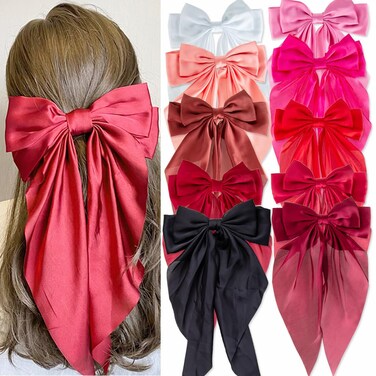 10 PCS Hair Bows,Big Bows for Girls and Women,Hair Bows for Women,Hair Ribbons,Large Hair Bow for Women,Big Hair Bow,Bows for Women,Oversized Long-tail Cute Aesthetic Hair Accessories（Red Series）