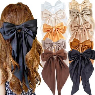 10 PCS Large Hair Bows Ribbon Bow for Women,Hair Bows for Women,Oversized Long-tail Cute Aesthetic Hair Accessories,Large Hair Barrettes for Women,Big Bows for Girls（Warm brown