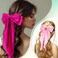 25 Pcs Satin Hair Bows Bulk Silky Big Hair Bows for Women Oversized Long Tail Ribbons Large Knot Clips Barrettes for Holiday Gifts(Plain)