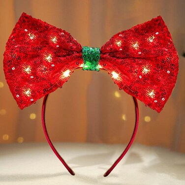 Light Up Christmas Bow Headbands LED Valentine's Day Hair Bands Red Sequins Bowknot Hair Accessories for Women