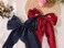 Furling Pompoms Hair Bows for Women,Large Satin Silky Hair Bow Clips Ribbon Long Tail French Barrette Hair Clamps Girls Hair Accessories Party Wedding Christmas Thanksgiving (Navy Burgundy)