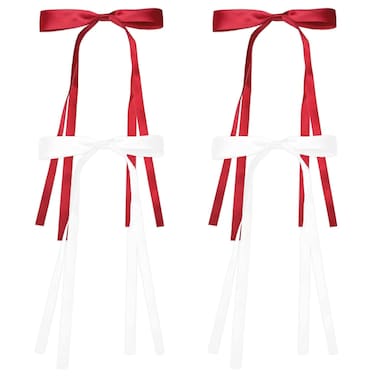 Hair Bows for Women,4 Pcs Hair Ribbon Bows for Women,Ribbon for Hair Bows,Coquette Bows,Long Hair Bows,Red Hair Bows,Hair Clips,Hair Accessories for Festival Party Halloween Christmas(Red White)