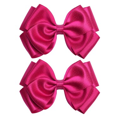 4.5-Inch Hair Bows Alligator Clips Delicate Satin Hair Accessories for Girls, Toddler, Kids and Women Birthday Wedding Christmas Occasions- Set of 2 (Hot Pink)
