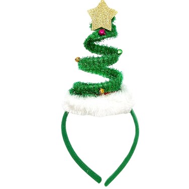 Christmas Headband Springy Christmas Tree Headbands with Bells Star Glitter Christmas Tree Hair Hoop for Women Kids Adult Xmas Costume Hair accessories for Christmas Cosplay(Green)