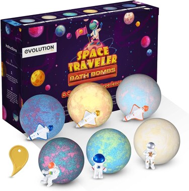 6 Space Bath Bombs with Toy Inside Bathbombs, Galaxy Boys Bath Bombs with Surprise Inside