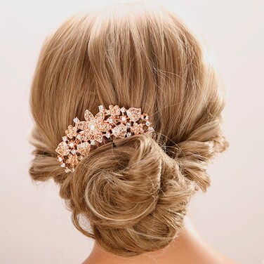 Aimimier Luxury Crystal Inlaid Flower Hair Side Combs Decorative Rhinestone Headpieces Wedding Hair Accessories for Women(Champagne)