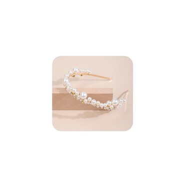 JWICOS Gold Bridal Headband Pearl Tiara for Women Rhinestone Wedding Hair Accessories for Brides and Bridesmaid Headpieces for Prom Pageant Birthday Party (Gold)