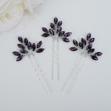 JWICOS Bridal Wedding Crystal Hair Pins Bride Hair Pieces Wedding Hair Accessories for Women and Girls Pack of 3 (Purple)