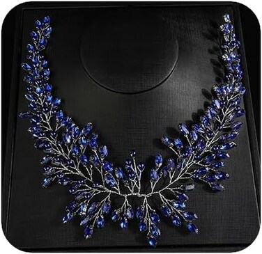 JWICOS Crystal Bridal Headpiece Wedding Headband for Brides Pearl Hair Vine Rhinestone Hair Accessories for Women (Blue)